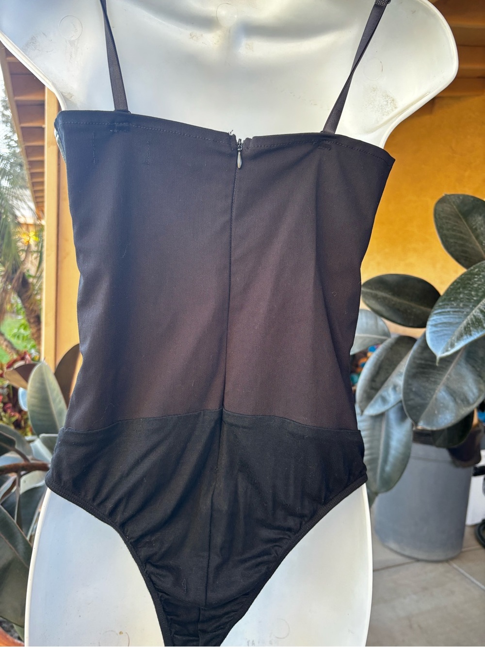 Black Faux Leather Bustier Bodysuit - Picture 3 of 7
